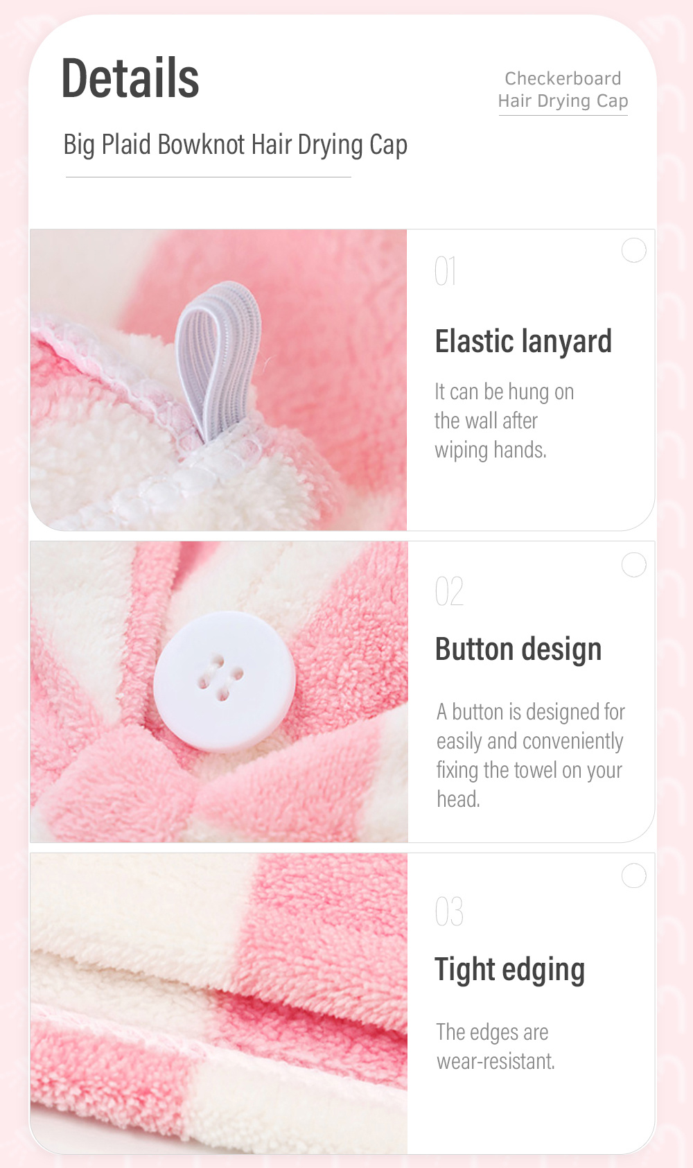 Big Plaid Bowknot Hair Drying Cap-7